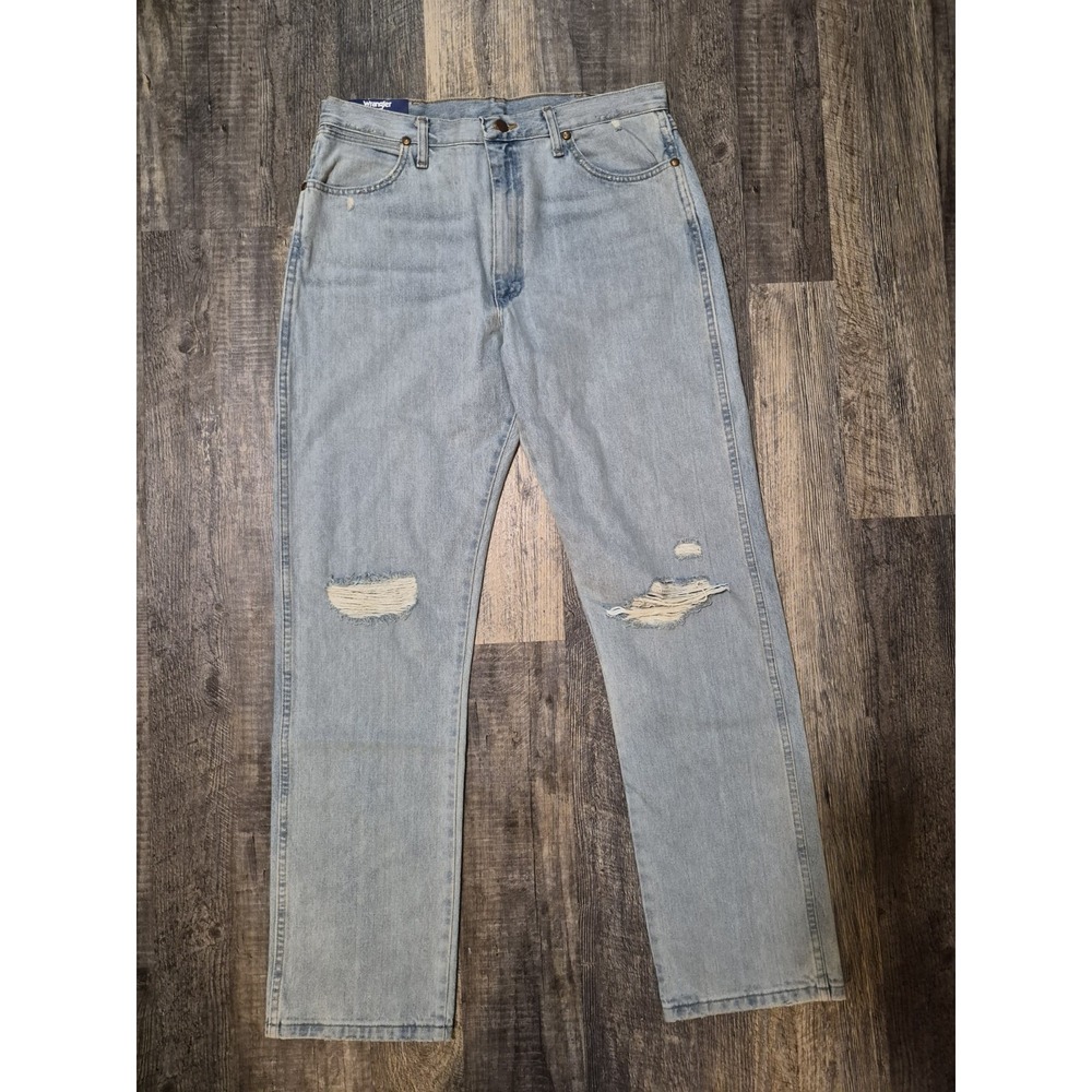 Wrangler 14MWZ Cowboy Cut Jeans Light Wash 13x34 (33x32.5) Slim Tapered Distress